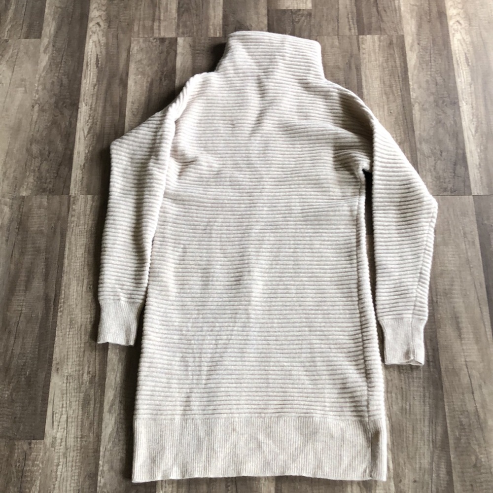 Turtleneck Ribbed Sweater Dress in Light Beige - Picture 2 of 8